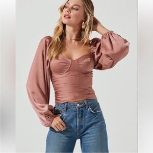 ASTR The Label Long Sleeve Milkmaid Top Dark Blush Size XS | Revolve